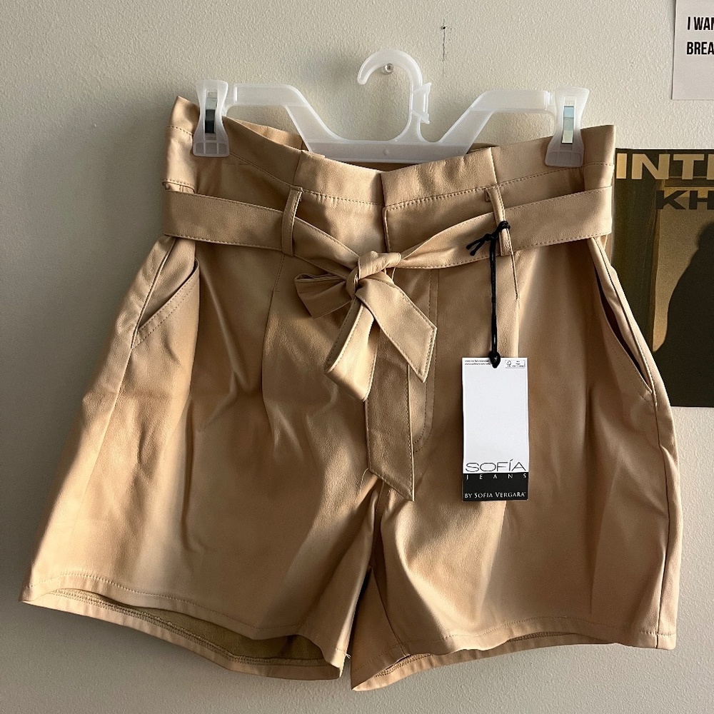 Sofia Vergara High Rise Faux Leather Shorts